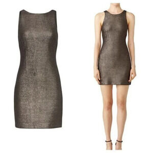 Halston Metallic Mini Sheath Dress NWT Bronze M